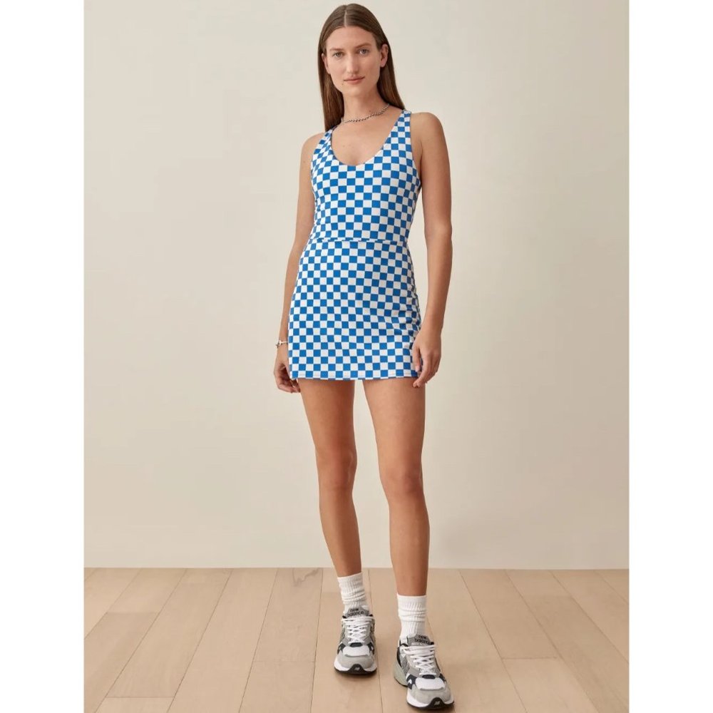 Reformation Blue and White Checkered Ecomove Dress